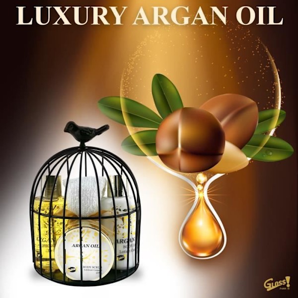 Badeboks - GLOSS - Sort Metal Bur - Arganolie - 4 Produkter - Original Gave