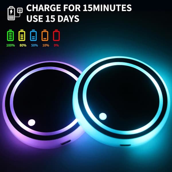 stk. LED Bil Coasters, 7 Farver Lysende Bil Kop Coasters, USB Opladning, Velegnet til Biltilbehør til Kvinder Biltilbehør til Mænd