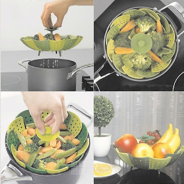 Vikbara Ångkokningskorgar Infällbar Plast Mat Ångande Frukt Grönsaksfat