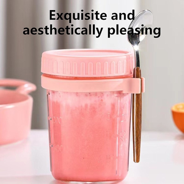 Bästsäljare - Havregrynsmoothieburk Glasbehållare för flingor Go Salladsbehållare Lock Overnight Oats Burkar med Lock och Skedar grey 350ml