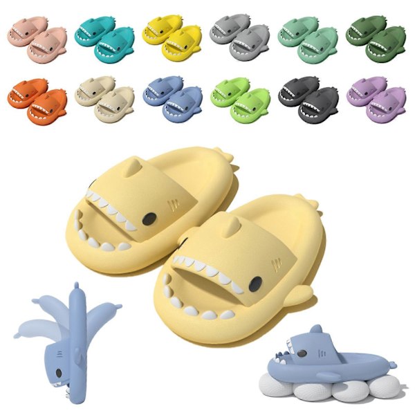 Haj Slides Barn Vuxen Kvinnor Män Hajtofflor - Cloud Shark Slide Strand Sandaler Unisex Kudde Hemma Jultomte, 100% Ny ljusgul 40-41 light yellow