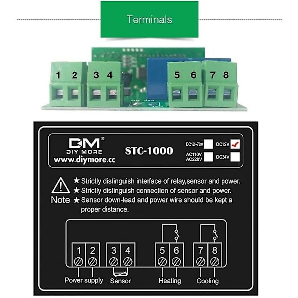 STC-1000 Temperaturregulator, 12V 10A Multifunktionell Digital Termostat med NTC-prob för Jäsning, Värme och Kylning