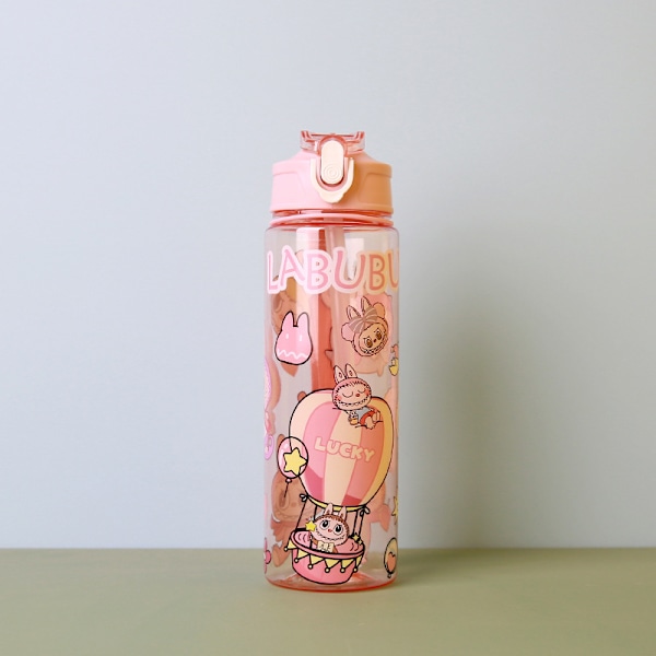 Labubu 750ml Vattenflaska Kawaii The Monsters Barn Sugrörskopp Bärbar Stor Kapacitet Utomhus Sport Labubus Vattenflaska Gåvor pink