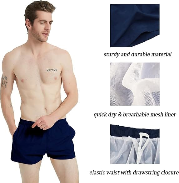 Badbyxor för män 3\" Snabbtorkande strandshorts med nätfoder