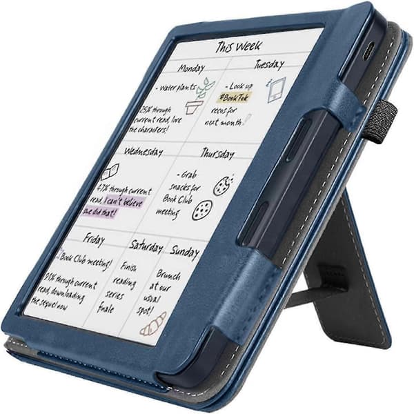 Stativetui til 7\" Kobo Libra Colour (2024), Premium PU-læder stativbeskytter med håndrem og auto Black