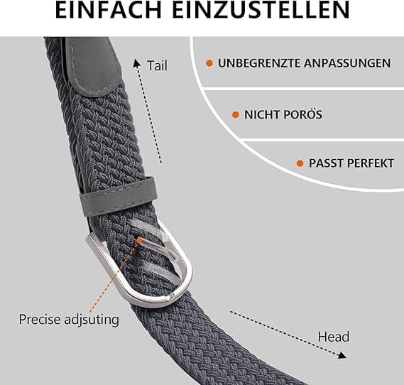 Herrbälte, elastiskt flätat bälte Unisex män kvinnor flätat elastiskt stretchvävt bälte 33 mm (1,25\") grått grey