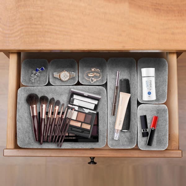 8-pak filt skuffeindsats opbevaringsboks organizer til makeupskuffe, kommode og kontor Light Grey