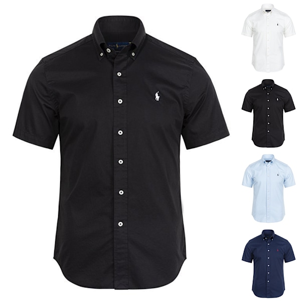 Skjorta Herr Casual Kortärmad Knapp-Ner Broderad Skjorta Navy Navy M