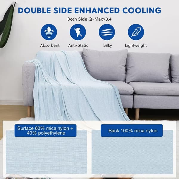 Kølende tæppe til varme sovende, tyndt let åndbart blødt dobbeltsidet forbedret køletæppe til sommer, lindring af nattesved Light Blue