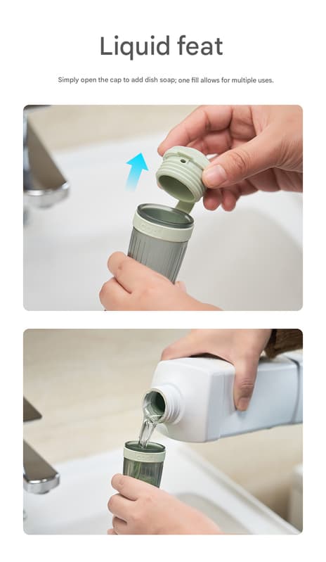 Diskborste, köksborste, diskborste för kök med tvåldispenser, rengöringsverktyg green