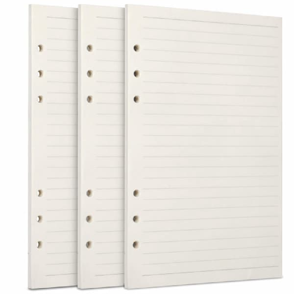 A5 Påfyllningspapper 3-pack 100GSM Tjockt Påfyllningsbart Papper 6 Hål 135 Ark (270 Sidor) för 6-Ringars Anteckningsbok Linjerat Papper