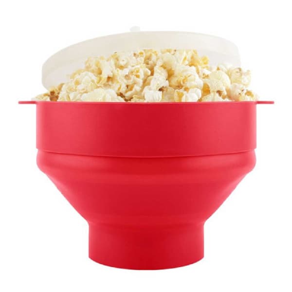 Popcornskål Silikone Mikroskål til Popcorn - Sammenklappelig rød