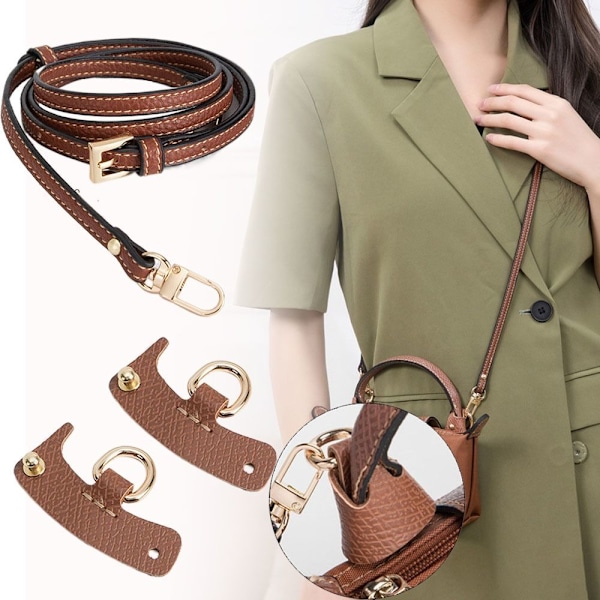 Väska Transformationstillbehör för Longchamp Mini Väska Remmar Stansfri Axelrem i Äkta Läder Crossbody Konvertering Hängspänne Black-gold Strap