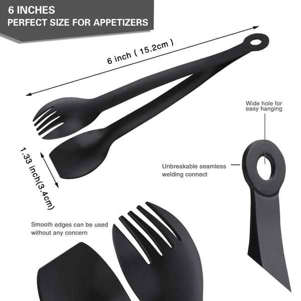 Premium små serveringstänger - 15 cm aptitretartänger i rostfritt stål, set om 4 Black