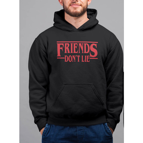 \"Friends don't lie svart huvtröja Stranger Things hoodie t-shirt\" 480 Small