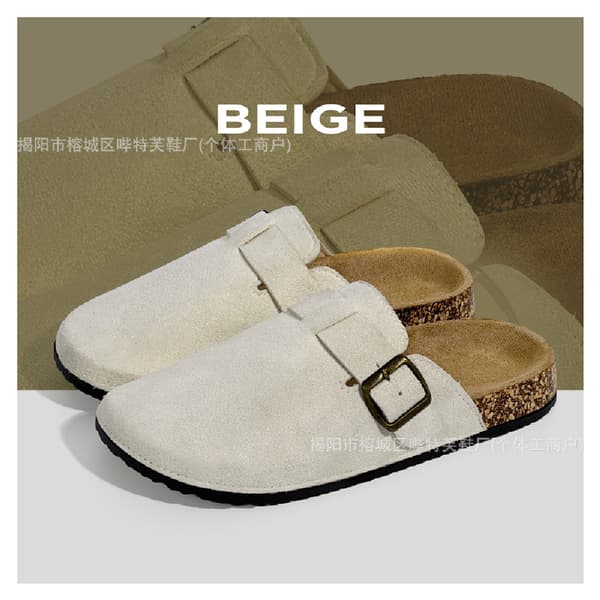 Kork Sula Träskor, Mocka Spänne Rem Slip-on Platta Tofflor för Kvinnor & Män White 44-45