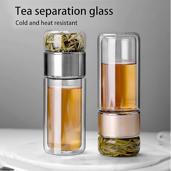 Te Vattenflaska Högt Borosilikatglas Dubbla Lager Te Vattenkopp Infuser Tumbler Dricksartiklar Vatten Black 420ml
