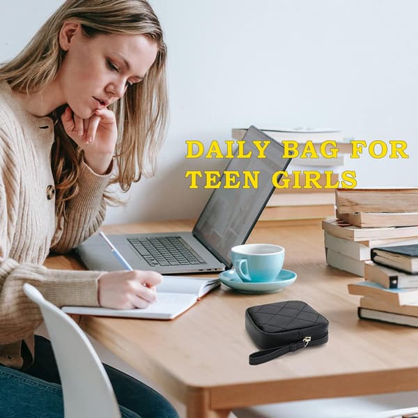 Sanitetsbind Opbevaringstaske, Bærbar Makeuptaske, Menstruationsbind Tampon Organizer, Første Periode Kit Tasker til Teenagere Kvinder Damer Sort