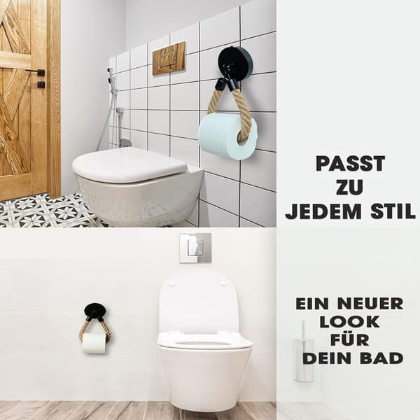 Pyyheteline, WC-paperiteline, Itsekiinnittyvä WC-paperiteline seinäkiinnitys - Merenkulkuköysi-paperiteline - Ei porausta