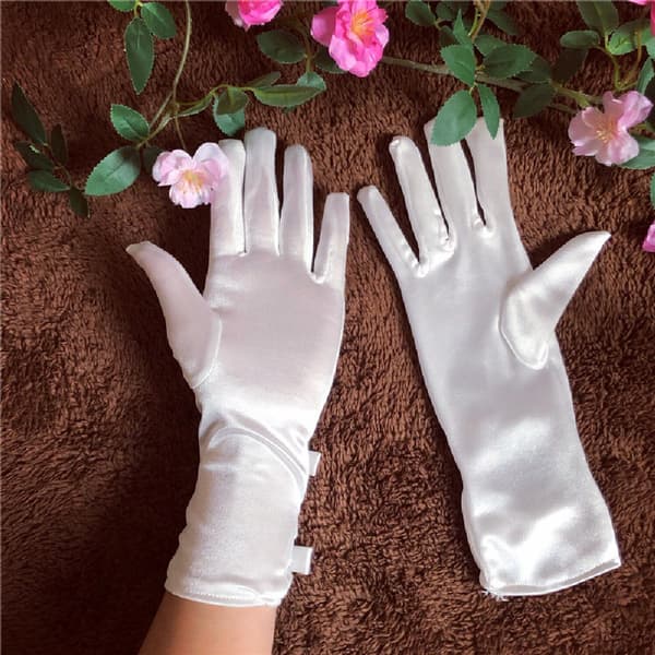 Handskar i satin med dubbel rosett Bröllopsaccessoarer Eleganta brudhandskar för kvinnor A13