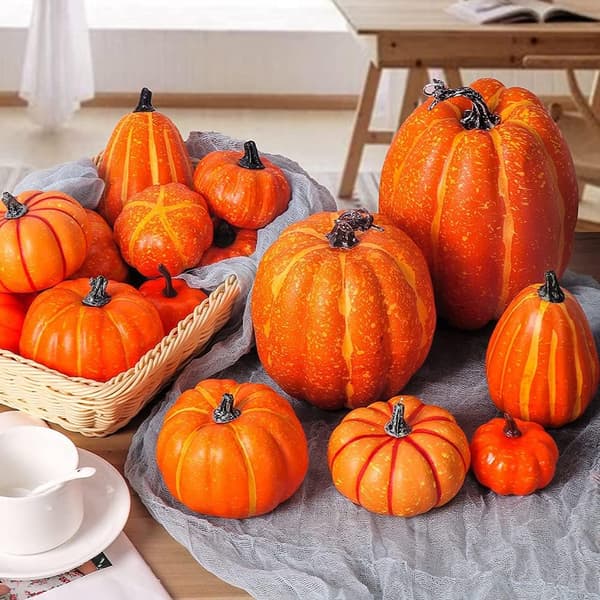 7 stk. kunstige græskar, efterårsdekoration, hvidt græskar til Thanksgiving efterårshøst Halloween jul Orange