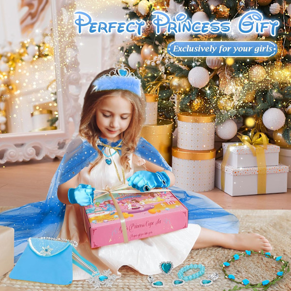 Prinsesscape-set, 12 st Prinsesskläder för Liten Flicka, Prinsessklänningar för Flicka 3-8 År Födelsedagspresent Blue