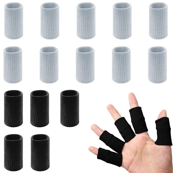 20 st Fingerskenor, Fingerskydd Ärmar Fingerskena Sport Finger Kompressionsärm Stöd Elastiska Tumärmar för Smärtlindring Black + Silver Grey