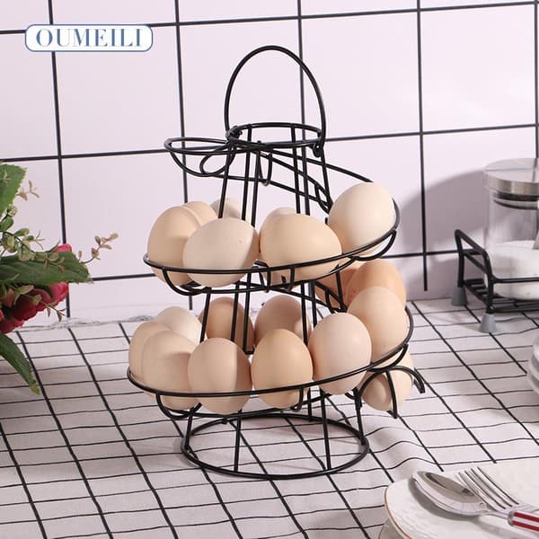 Eggdispenser, eggspiral i rustfritt stål, spiraldesign, eggoppbevaring for ca. 30-36 egg, svart 0.35