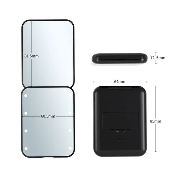Dobbeltsidet makeup-spejl LED - lys foldbart 2X forstørrelsesspejl Black black
