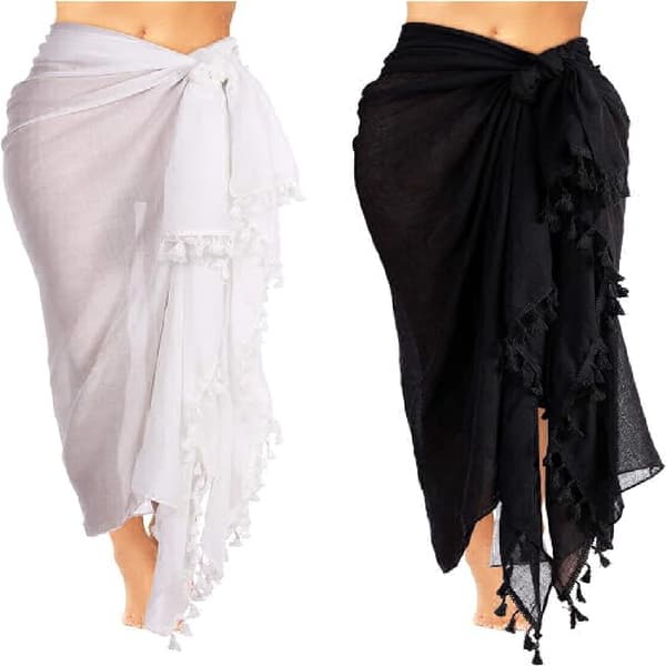 2-pack dam strand lång sarong baddräkt med tofsar