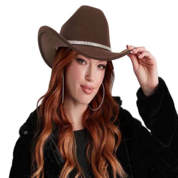 Glitrende Sølv - Sort Cowboyhat til Kvinder - Western Glitrende Rhinestone Cowgirlhat (Størrelse M) Brown