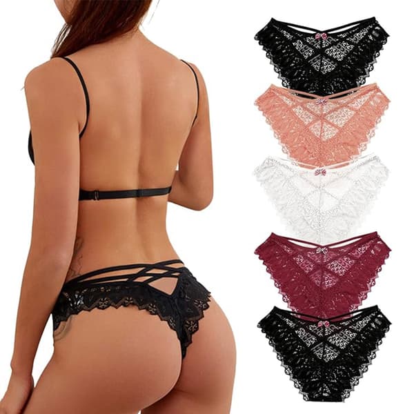 Dame-stringtruser, lav midje, undertøy, blonder, truser, bikini, 5 stk