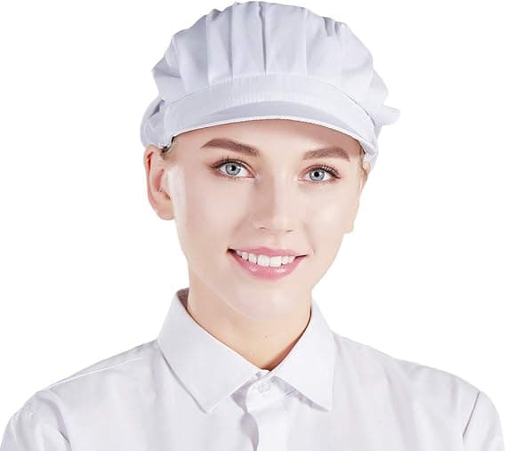 PC kockmössa unisex, elastisk kockmössa, köksbageri, kockmössa för män och kvinnor med brätte - vit