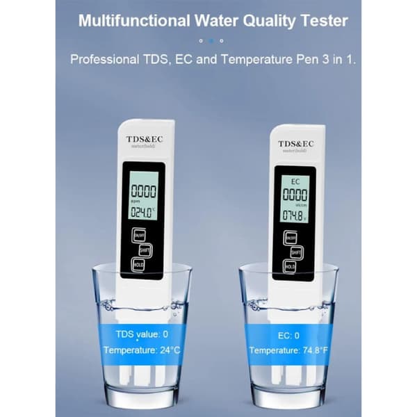Digital vannkvalitetsanalysator, profesjonell 3-i-1 TDS, EC og termometer, drikkevann PPM-måler, for hydroponikk, akvarier og mer. A3