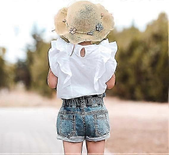 Sommerhatte til piger, pigesolhatte sommerstrandhat blomsterstråhat solbeskyttelseshat til børn ferie udendørs beige