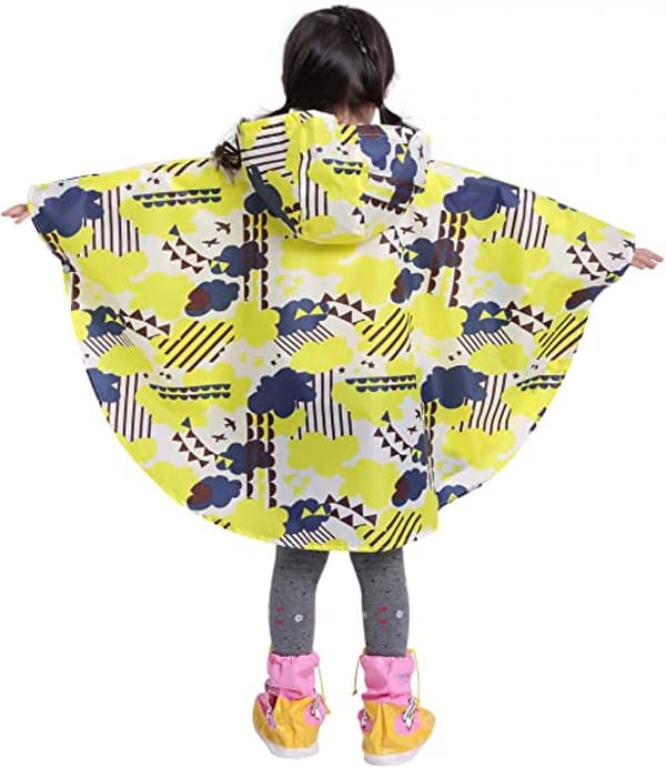 Regnponcho med hette til barn, gul sky, S