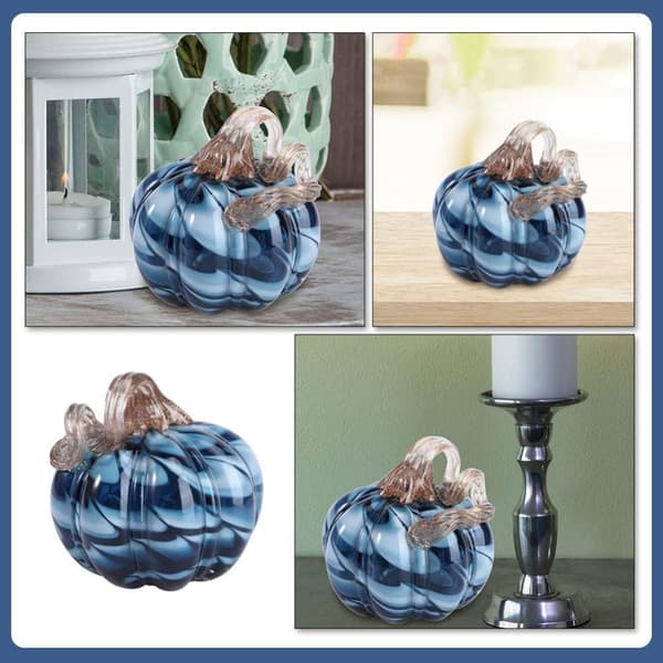 Håndblæst Glas Græskar Halloween Glas Græskar Figur Ornament Elegant Bord Accent til Efterår Høst Thanksgiving Dekoration blue-grey