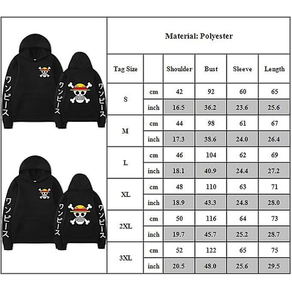 One Piece Anime Tryckt Hooded Sweatshirt Långärmad Casual Huvtröjor Pullover Toppar För Män Kvinnor S