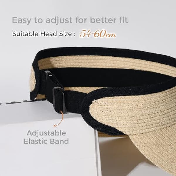 Solhatt för kvinnor, brett brätte UV-skydd, packbar hästsvansvisir för sommar utomhusresor beige