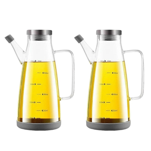 Glas Oljedispenser Flaska med Droppfri Pip 550/750/1000ml Stor Kapacitet Oljekanna Värmebeständig Olja Vinäger Dispenser Behållare Flaskor Kök G 750ML 2pcs