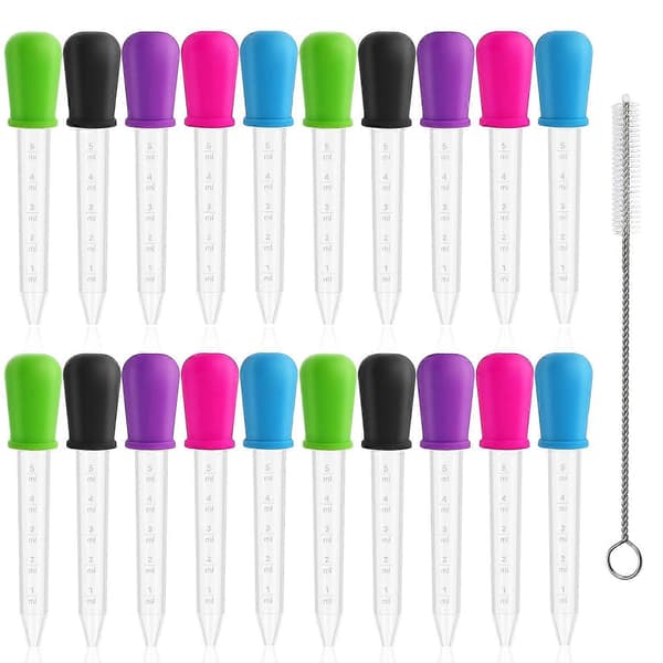20 st silikondroppflaskor med rengöringsborste, plastpipetter, ögondroppar