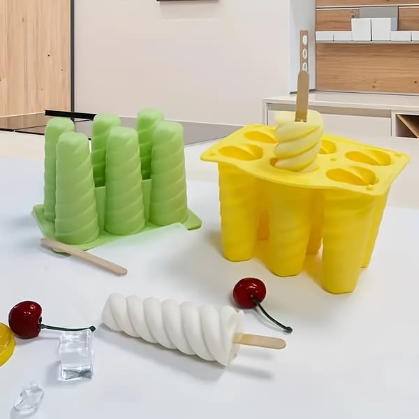 6-hullers silikoneform til is og ispinde - DIY spiralbakke til sommerferie på stranden 1pc