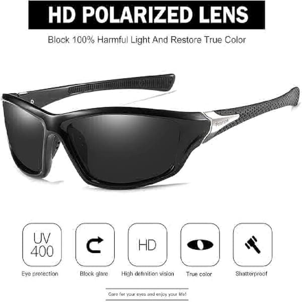To par unisex polariserede solbriller (sort og blå); letvægtsstel, high-definition aviator-linser; velegnet til golf A4