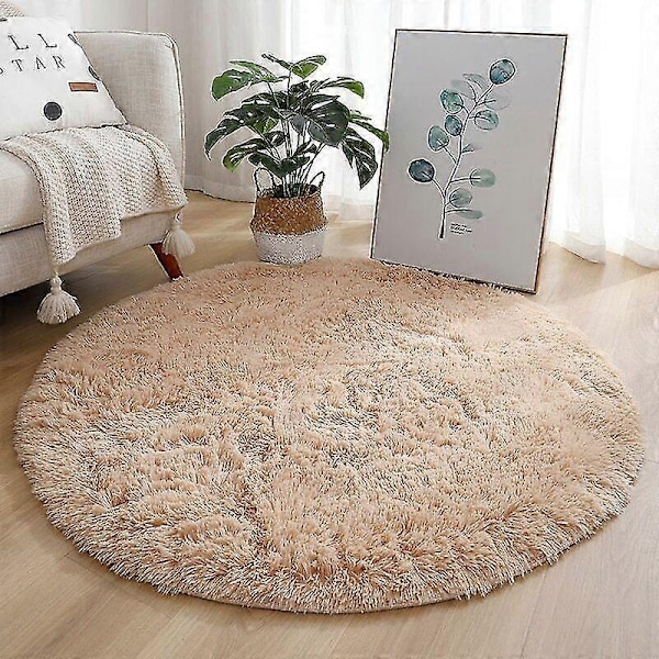 Mjuk Rund Matta Fluffiga Vita Mattor för Vardagsrum Mjuk Heminredning Sovrum-WELLNGS Beige Diameter 80cm Beige