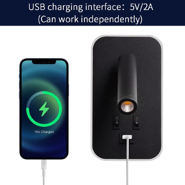 LED Væglampe, Sengelæselampe med Afbryder, USB Opladnings P