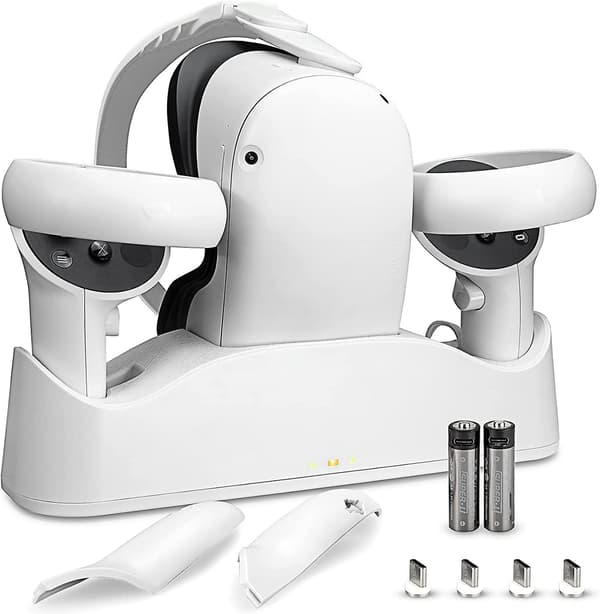 Laddningsstation för Oculus Quest 2, stöder magnetisk laddning av dubbla handkontroller och VR-headset-tillbehör
