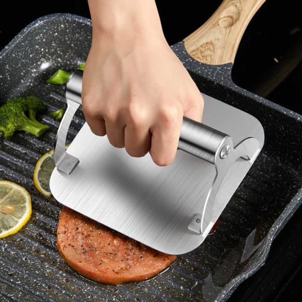 Smash Iron 100% rustfrit stål - Hamburgerpresse til grill og komfur silver