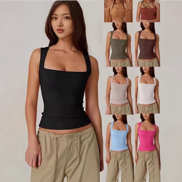 Tanktop til kvinder med firkantet hals, dobbeltforet ærmeløs slim fit basic cami-top White m