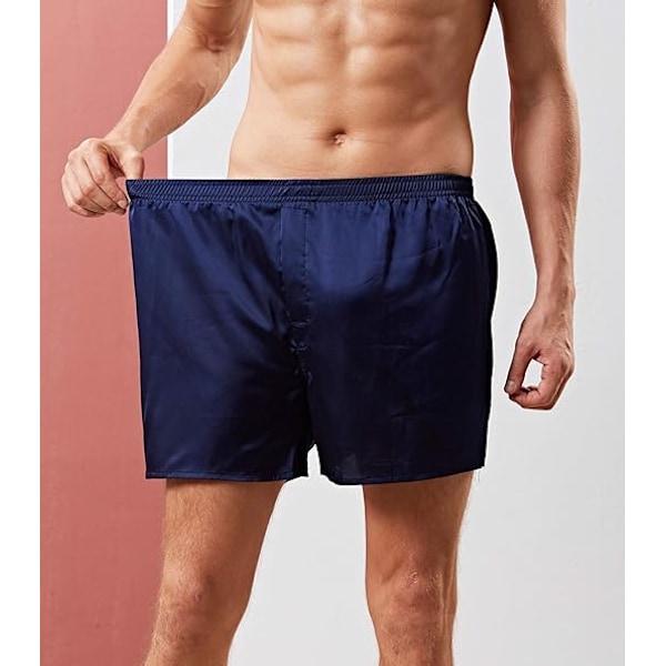 Mäns Satin Boxer Shorts Silke Pyjama Byxor Lounge Sovshorts Blå Blue 2XL