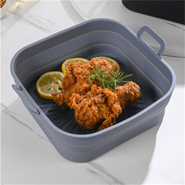 Vikbar fyrkantig Air Fryer silikonform 17,5 cm 2-pack Grå Grå